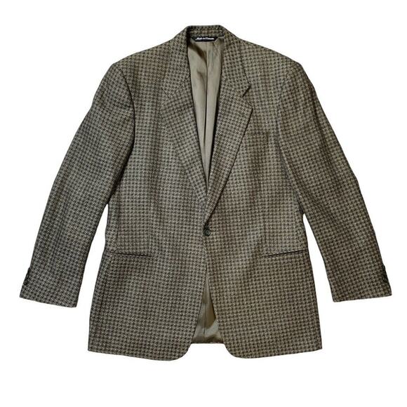 Vintage Jack Victor Blazer Mens 42 Olive Navy Silk Wool Blend One Button Notch - Picture 1 of 16